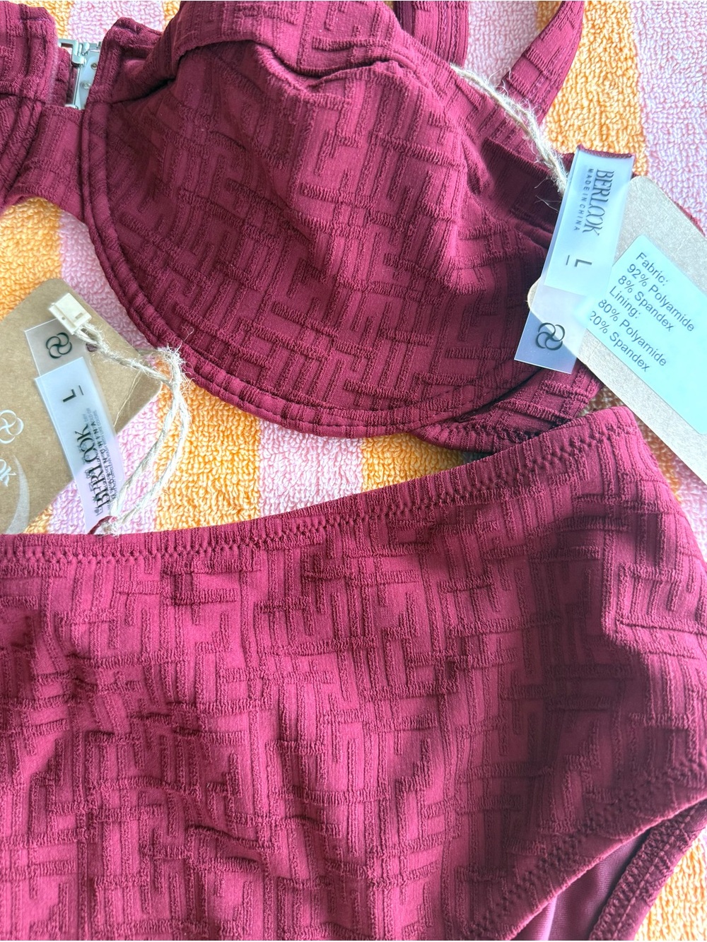 NWT 🍇 BERLOOK High-Waist textured Burgundy Bikini Set size L - Picture 6 of 11
